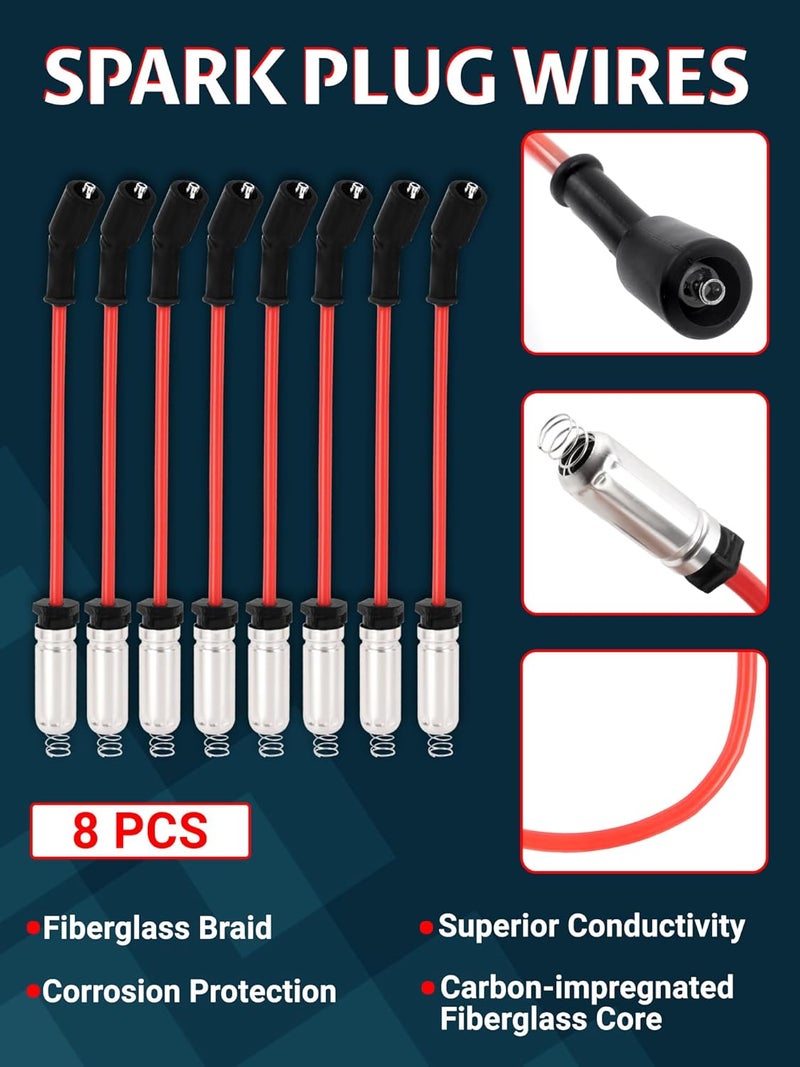 Ntoauto 9748HH 10mm Spark Plug Wires with Heat Shields + 41-962 Iridium Platinum Spark Plugs Compatible with 99-06 Escalade Silverado Suburban Tahoe Sierra Yukon 4.8 5.3 6.0L, Red - Image 2